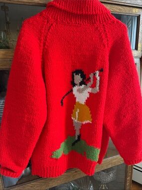 Vintage 50s 60s Novelty Cowichan Sweater Golf Wool Womens